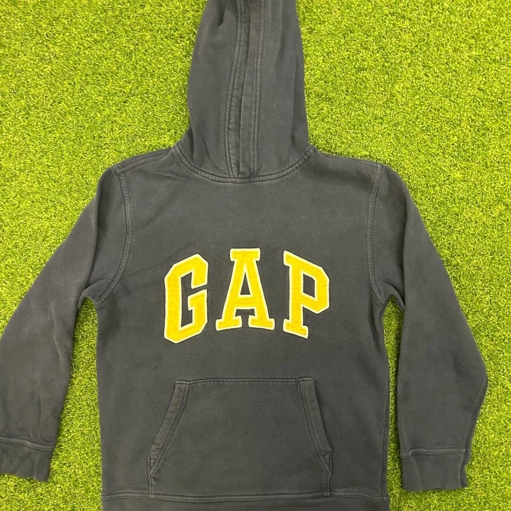 GAP Kid Pullover Hoodie Navy Blue Yellow Arch Logo Sweatshirt Boys Girls L 10-12